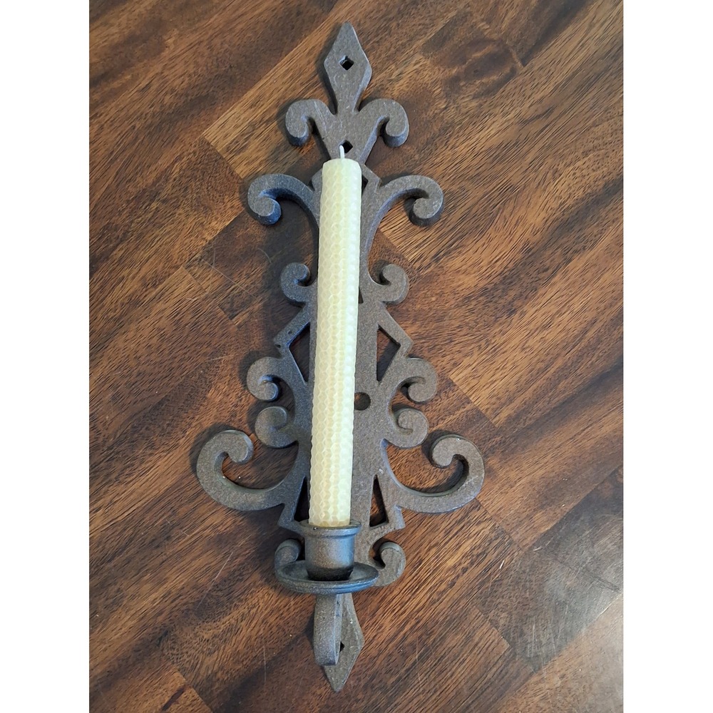 Vintage 1969 Hallmark Cards Cast Metal Fleur De Lis Wall Sconce Candle Holder